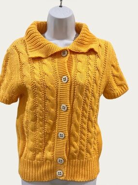 Fabiana Filippi Summer Sunshine Yellow Short Sleeve Cable Knit Cardigan M